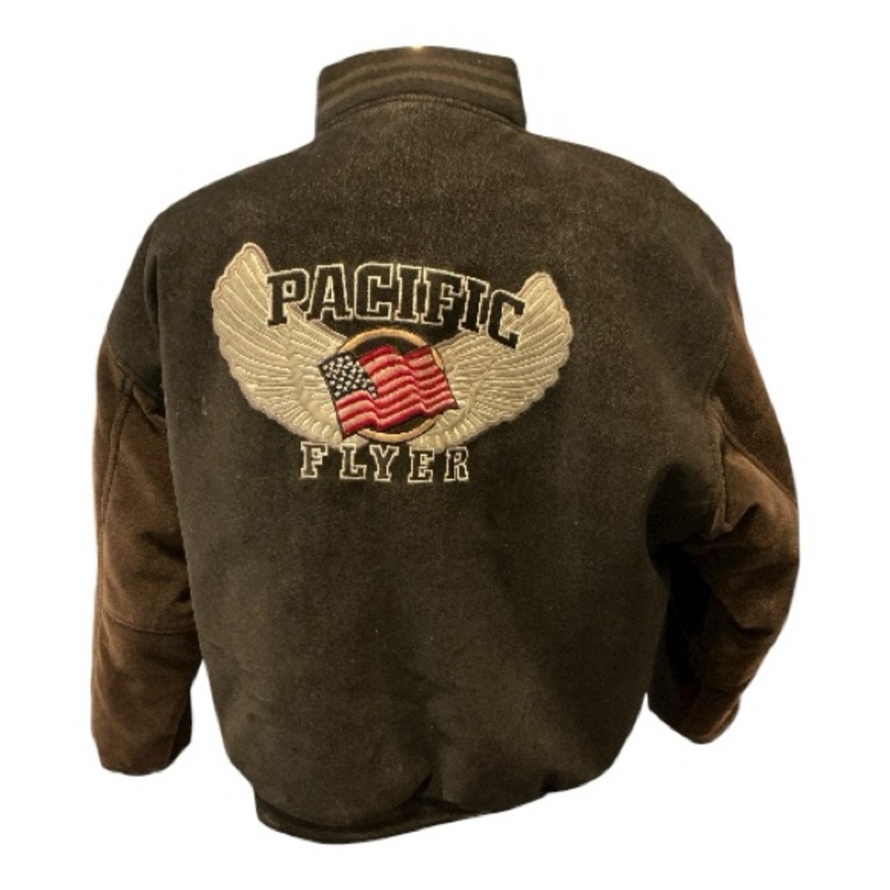 Vintage 90s Pacific Flyer Men’s Sz XL Bomber Faux Suede Embroidered Zip Jacket